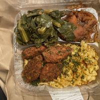 Chicken, macaroni, yams, and collard greens  at Planted Soul - Maybe closed in College Park