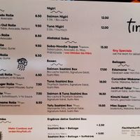 Menu at Tiny Fish - Bleicherweg in Zurich