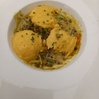 lentil bolognese with coconut polenta :) at Gasthof Rössli in Werdenberg