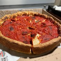 V cheese and pepperoni deep dish pizza  at Sarpino's Pizzeria in Fort Lauderdale