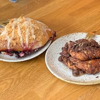 Blueberry pastry and chocolate tahini scone-thingy at Eter Vegan Bakery in Warsaw