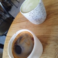 Matcha and americano – they have oat milk! at Eter Vegan Bakery in Warsaw