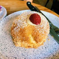 Raspberry cream pastry  at Eter Vegan Bakery in Warsaw