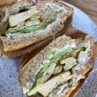 High Summer sandwich: baked tofu, pesto, cucumber, zucchini at Eter Vegan Bakery in Warsaw