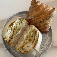 Tofu sandwich and croissantt  at Eter Vegan Bakery in Warsaw