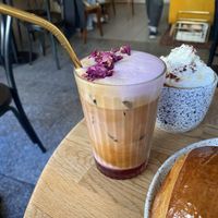 rose latte  at Eter Vegan Bakery in Warsaw