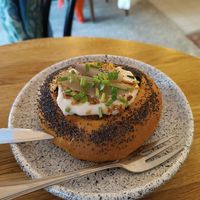 Savory bagel at Eter Vegan Bakery in Warsaw