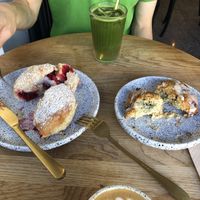 Sharing is caring + matcha  at Eter Vegan Bakery in Warsaw