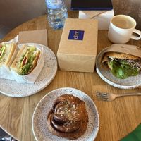 Sandwich, cinnamon bun and bagel  at Eter Vegan Bakery in Warsaw