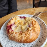 Cherry pastry at Eter Vegan Bakery in Warsaw