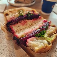 Beet sandwich at Eter Vegan Bakery in Warsaw