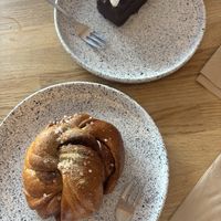Vegan cinnamon swil and bounty cake  at Eter Vegan Bakery in Warsaw