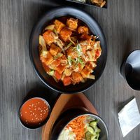 Doobu twigim, vegan bimpbimbop and vegan banchan   at Hanjan Oliver in Edmonton