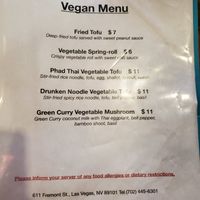 Vegan Menu at Bangkok Street in Las Vegas