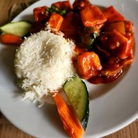 Chili Tofu con Arroz at Vegan Food Heaven in Barcelona