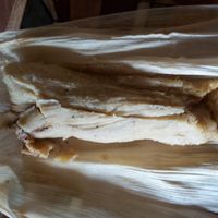 Unwrapped jackfruit and cauliflower mole tamale at Food on the Run in Victoria