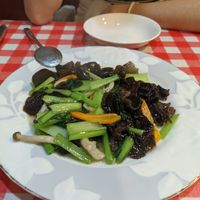 Spinach and mushrooms at Takamiya Hanten in Fukuoka
