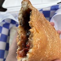 Italian calzone: olives, mushrooms, marinara, and vegan cheeze   at Hayday Bakery in Ellensburg