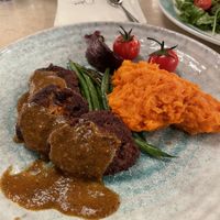  Vegan impossible meatloaf and sweet potato mash as part of set lunch at Oolaa Petite (menu changes weekly) at Oolaa - Stanley St in Hong Kong Island