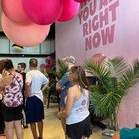 Interior. Waiting in line to order, Sunday morning  at 27 Club Coffee in Cleveland