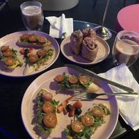 Vegan breakfast toast, cinnamon rolls, and coffee   at 27 Club Coffee in Cleveland