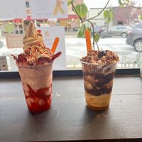 Unicorn explosion tumbleweed and turtle town sundae   at Moo-Over in Fort Wayne