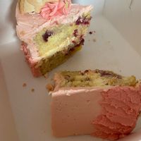 Strawberry and white chocolate vegan cake  at Vixens Vegan Delights in Rochester