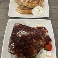 Chicken & waffles and Sweet Cheezus French toastt  at Cheezy Vegan in Woodlyn