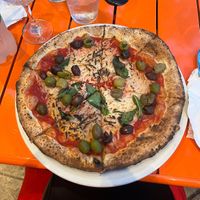 vegan pizza with olives and basill  at Pizza Vita in Summit