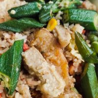 Fried rice with lady fingers and cereal prawn at Original Taste Foods 老味道 in Central Singapore