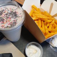 Delicious vegan milkshake and amazing red Fries! Mayo is also excellent! at UNMEAT in Zurich