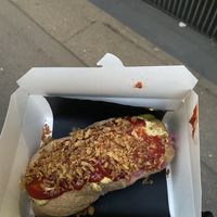 Bratwurst hot dog   at UNMEAT in Zurich
