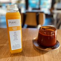 Fresh Pressed Rasa Lila juice and coffee  at PublicUs in Las Vegas