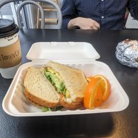 Vegan Tree Town Jam sandwich - egg, cheese, avo, arugula, spicy jam at Tree Town Cafe in Penfield