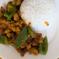 Stir fried mock meat with lemon grass at Cheerful House in Siem Reap