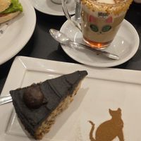 Vegan cake and caramel coffee, both terrible at Gato Café in Rio De Janeiro