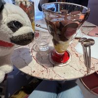 My pug and I enjoying the chocolate fruit salad   at Dirty Coco in Stockholm