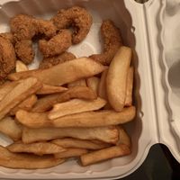 Fried shrimp with french fries at Flame On Vegan in Agawam