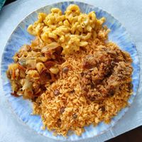 Sunday soul food platter at Flame On Vegan in Agawam