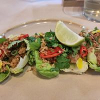 Tempeh crumbs on roman lettuce. There was koriander in this dish did not say on the menu at Mama Gaia in Haarlem