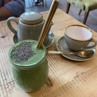 Peppermint tea and green goodness smoothie  at The Vibe in Liverpool