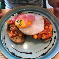 Home-made beans on sourdough toast with vegan egg. at The Vibe in Liverpool
