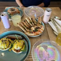 Humus side, salmnot bagel and vegan bennedict with cbd infused drinks    at The Vibe in Liverpool