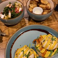 Veggs royale, kale and feta salad, potato bites with aioli  at The Vibe in Liverpool