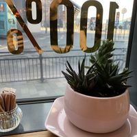 Windows bench. Plugs for laptops and phone charging.  at The Vibe in Liverpool