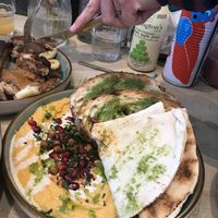 Sharing hummus    at The Vibe in Liverpool