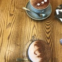 Cappuccino and chai latte (a lot of cinnamon on top)  at The Vibe in Liverpool