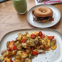 The salNOT bagel, green goddess smoothie and the limited edition potato bites at The Vibe in Liverpool