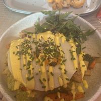 Fried ‘vegg’ on top of hash stack!  at The Vibe in Liverpool