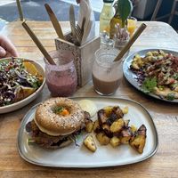From left to right - Spud bowl, brekkie sandwich, mushroom gyros   at The Vibe in Liverpool
